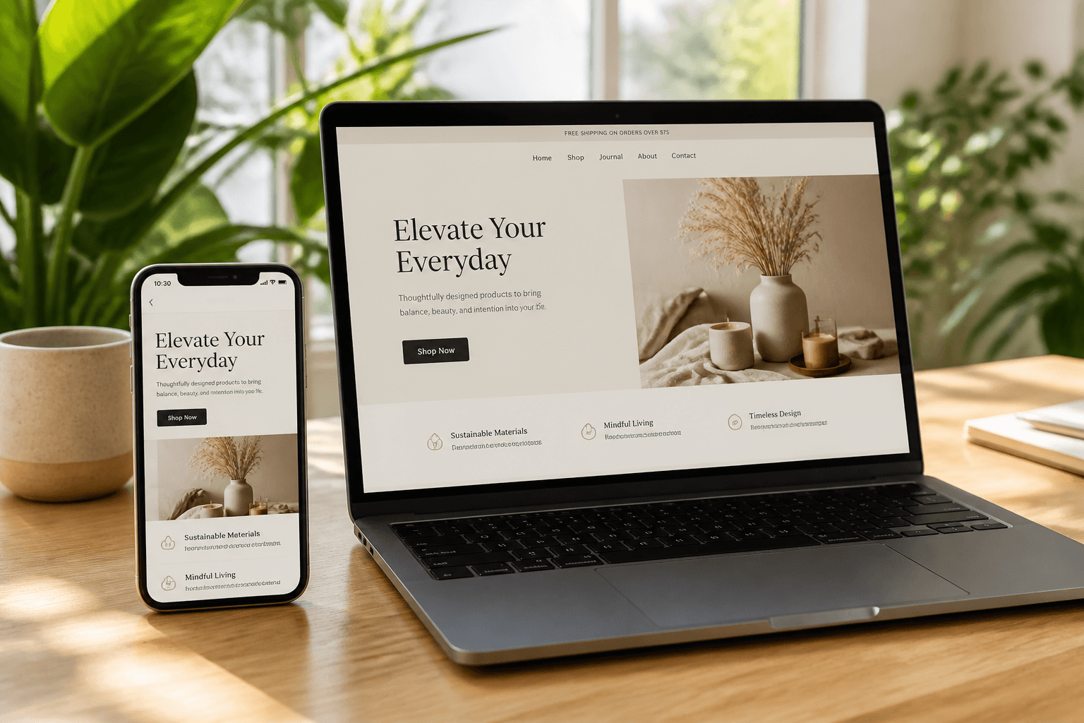 Published website on laptop and phone