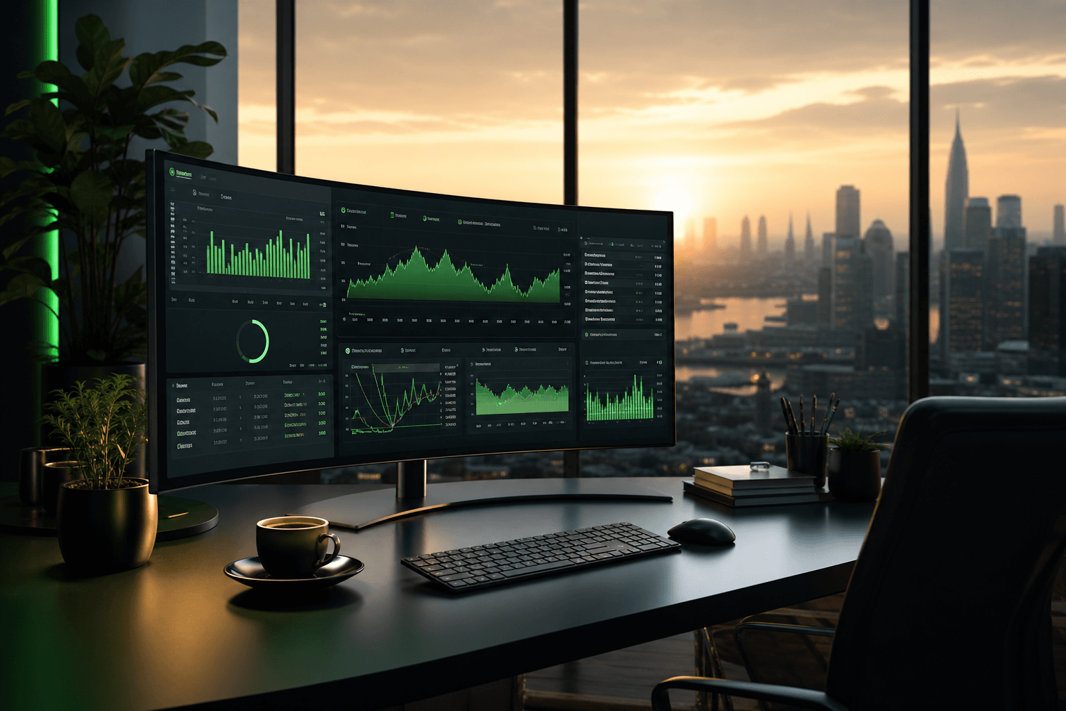 Finance desk with cashflow dashboard