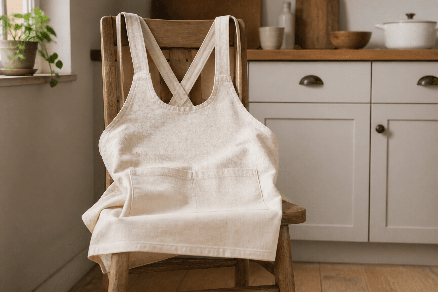 Natural cotton cross-back apron
