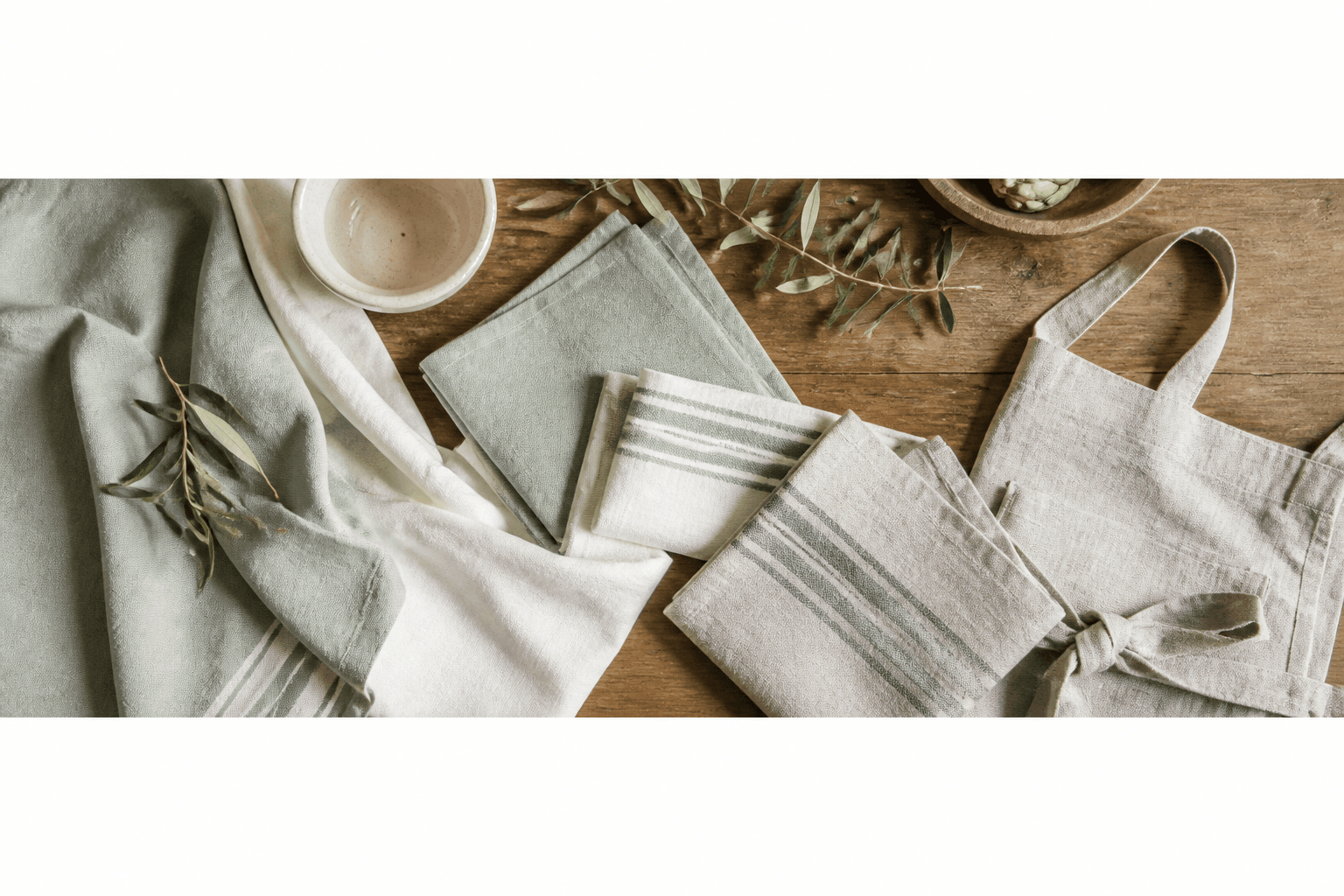 Harbor Thread shop banner — linen flat lay